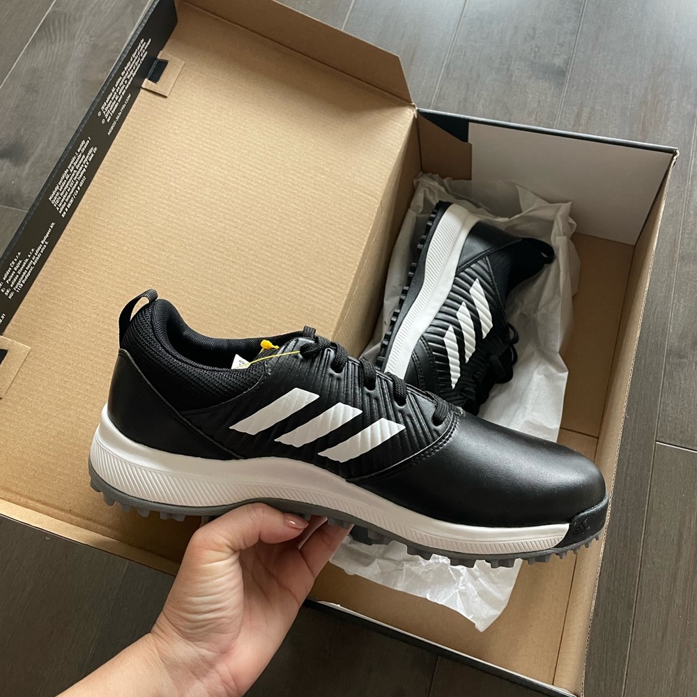 New Adidas CP TRAXION SL Golf Shoes, Black/White, Mens US 8 Wide/ Women 9.5